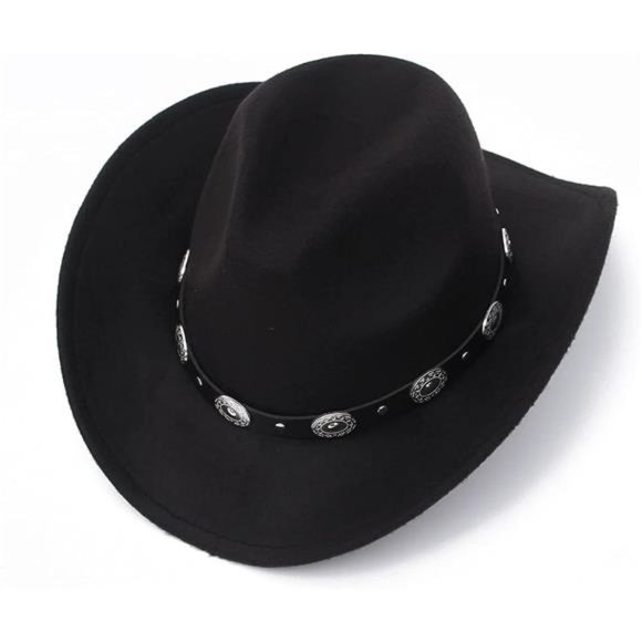 WESTERN Cowboy Hat with Belt 02-black - Picture 2 of 6